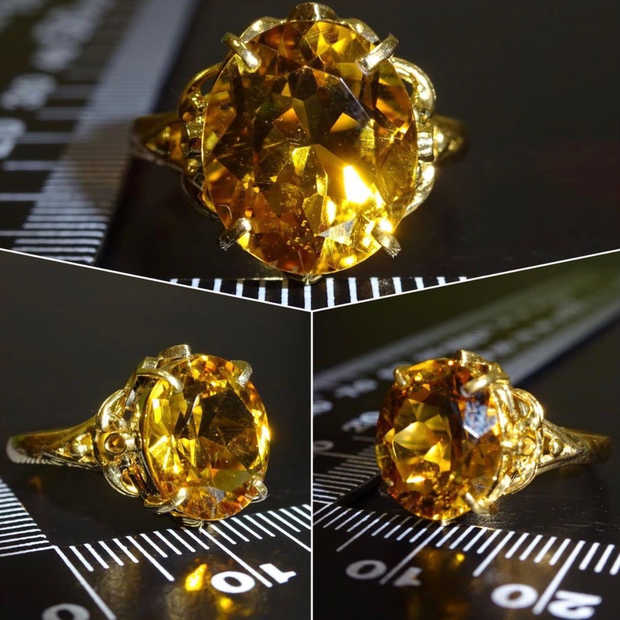 18金 K18 ゴールド GOLD 750 天然シトリン ヴィンテージ レトロ