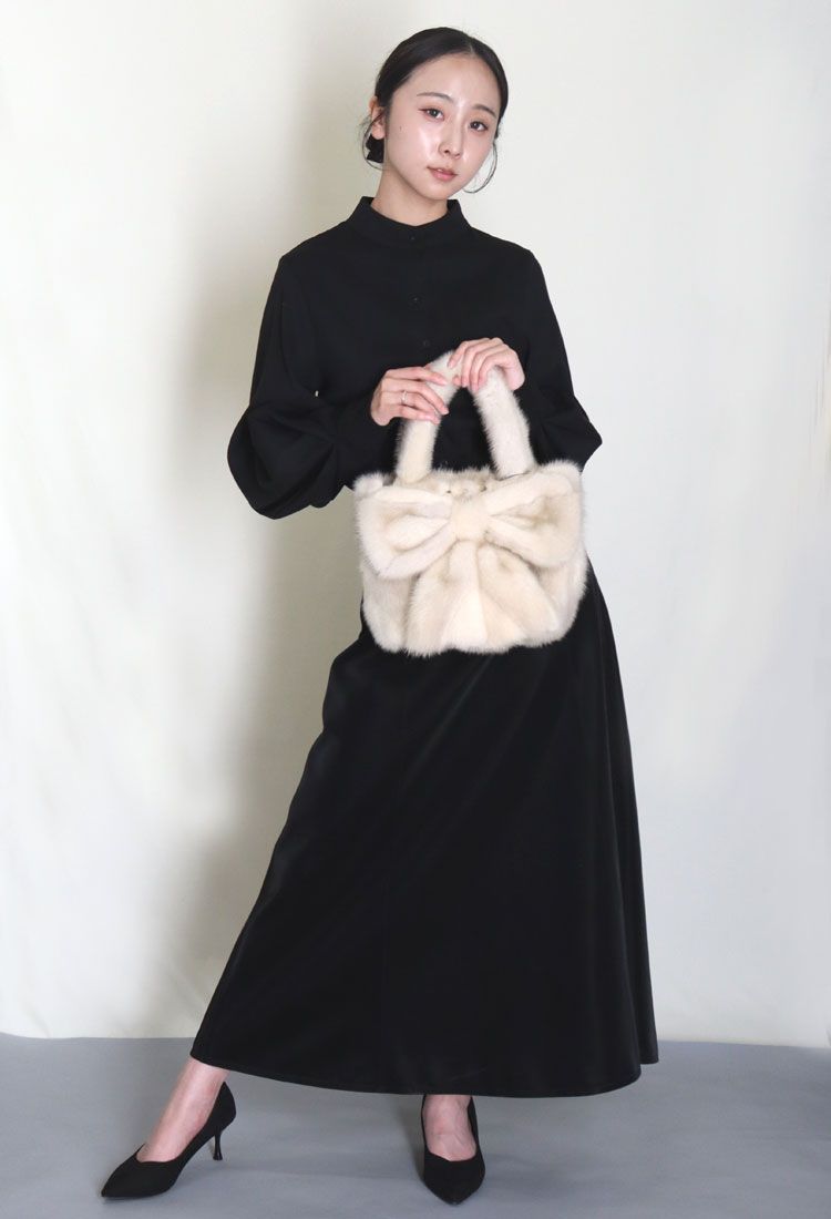 大きなリボンの ミンク ファー ハンドバッグ リボン 取り外し可能