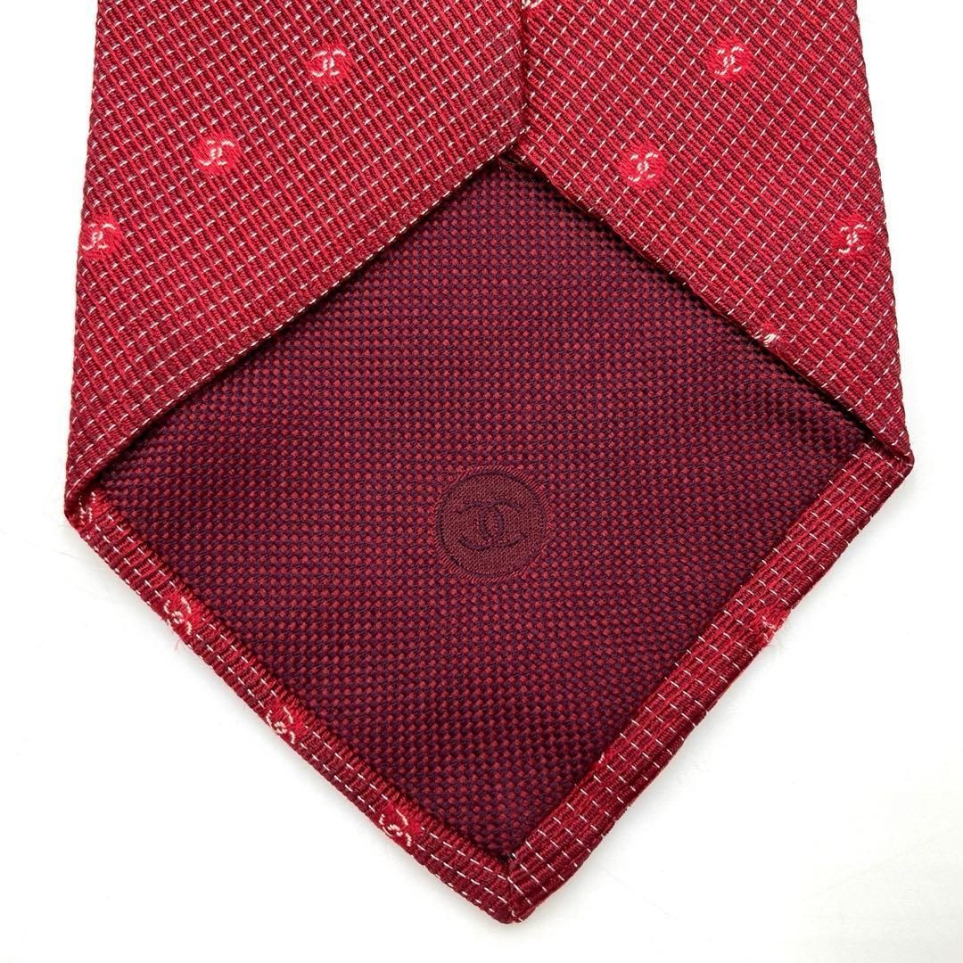  CHANEL シャネル ネクタイ レッド ココマーク キラキラ ラメ イタリア製 ネクタイ 小物