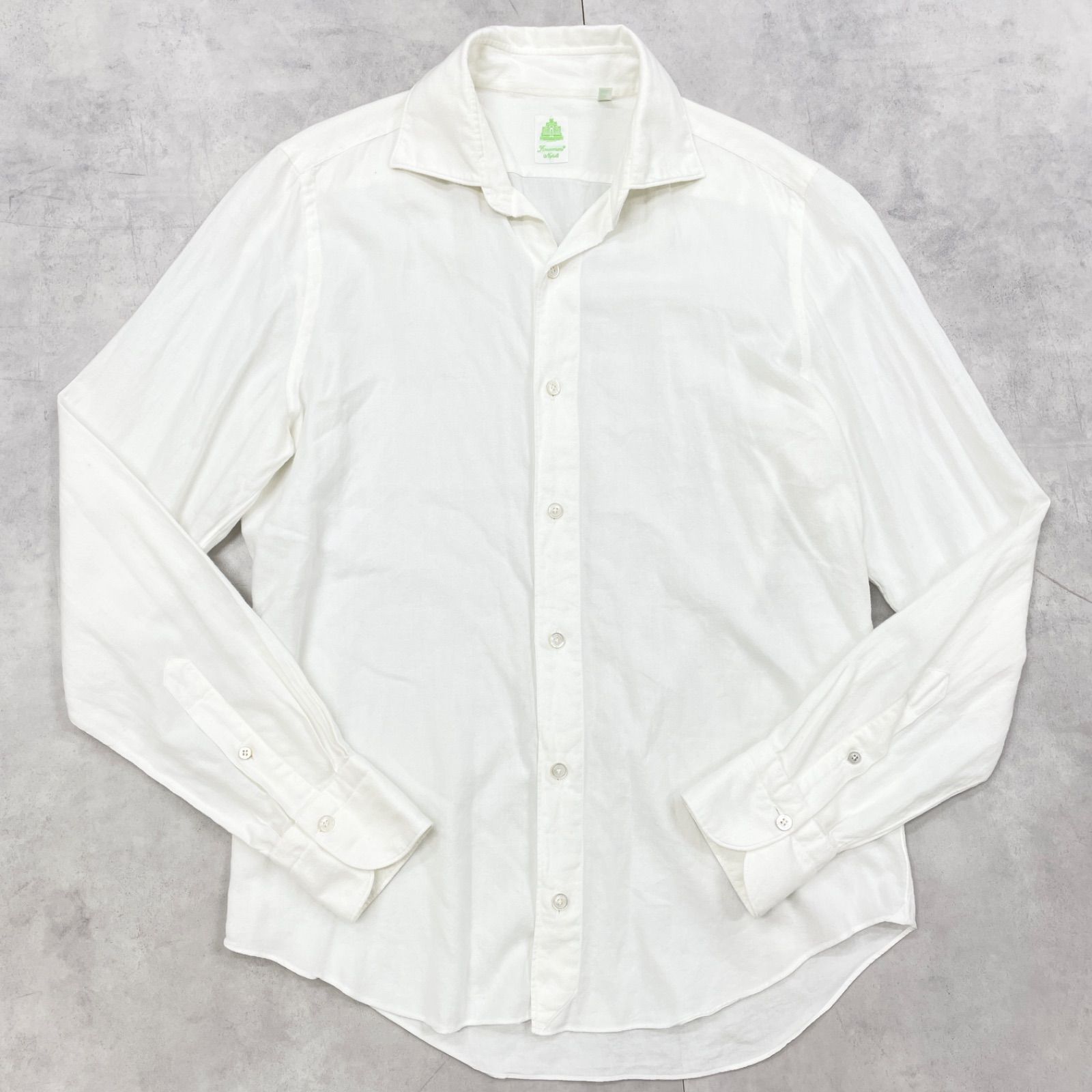 Finamore フィナモレ ワイド フランネル シャツ 起毛 コットン 白 イタリア製 メンズ 39