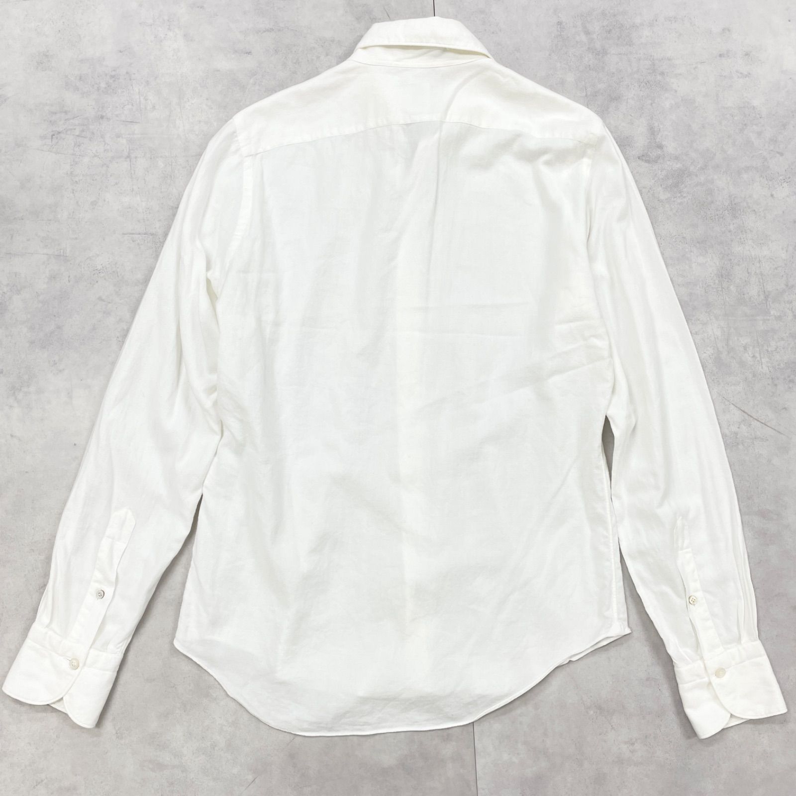 Finamore フィナモレ ワイド フランネル シャツ 起毛 コットン 白 イタリア製 メンズ 39