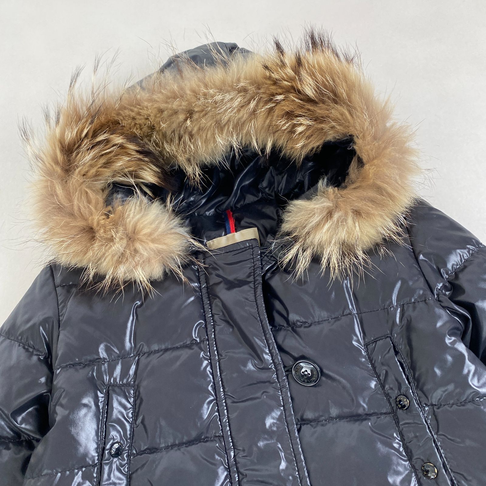 モンクレール ダウンコート ファー付き ワッペン ブラック サイズ0