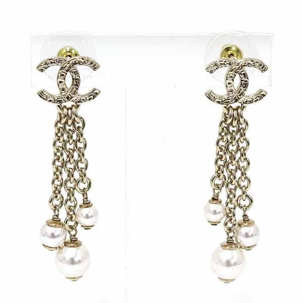 CHANEL シャネル ココマーク パール ピアス チェーン ゴールド 真珠