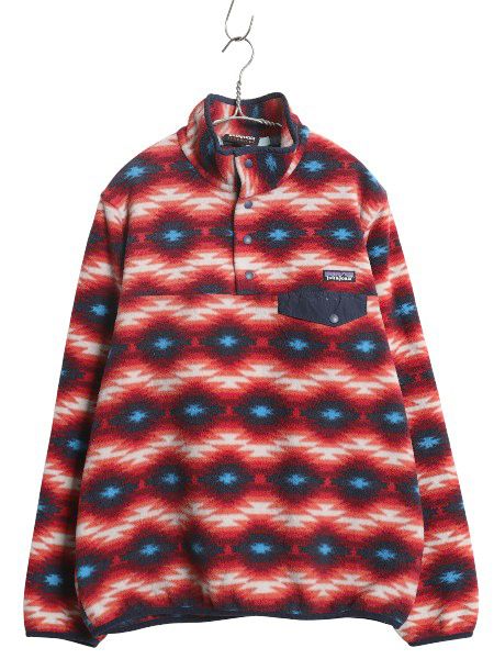 なクーポン配布中! パタゴニア 総柄 ライトウェイト シンチラ スナップT レディース XL 古着 15年製 フリース プルオーバー ジャケット ブルゾン ネイティブ
