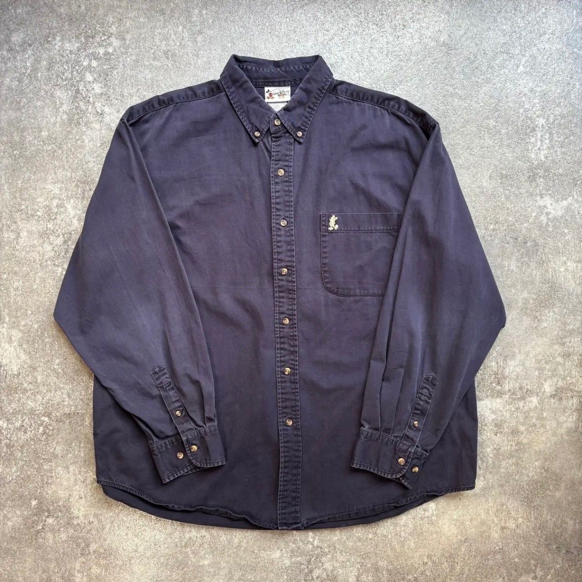 90年代 90s Disney ディズニー ミッキーマウス 刺繍 コットン ボタンダウン シャツ ネイビー