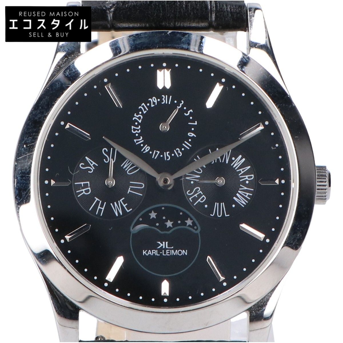 KARL LEIMON カルレイモン ブラック文字盤 クラシックパイオニア ムーンフェイズ クオーツ