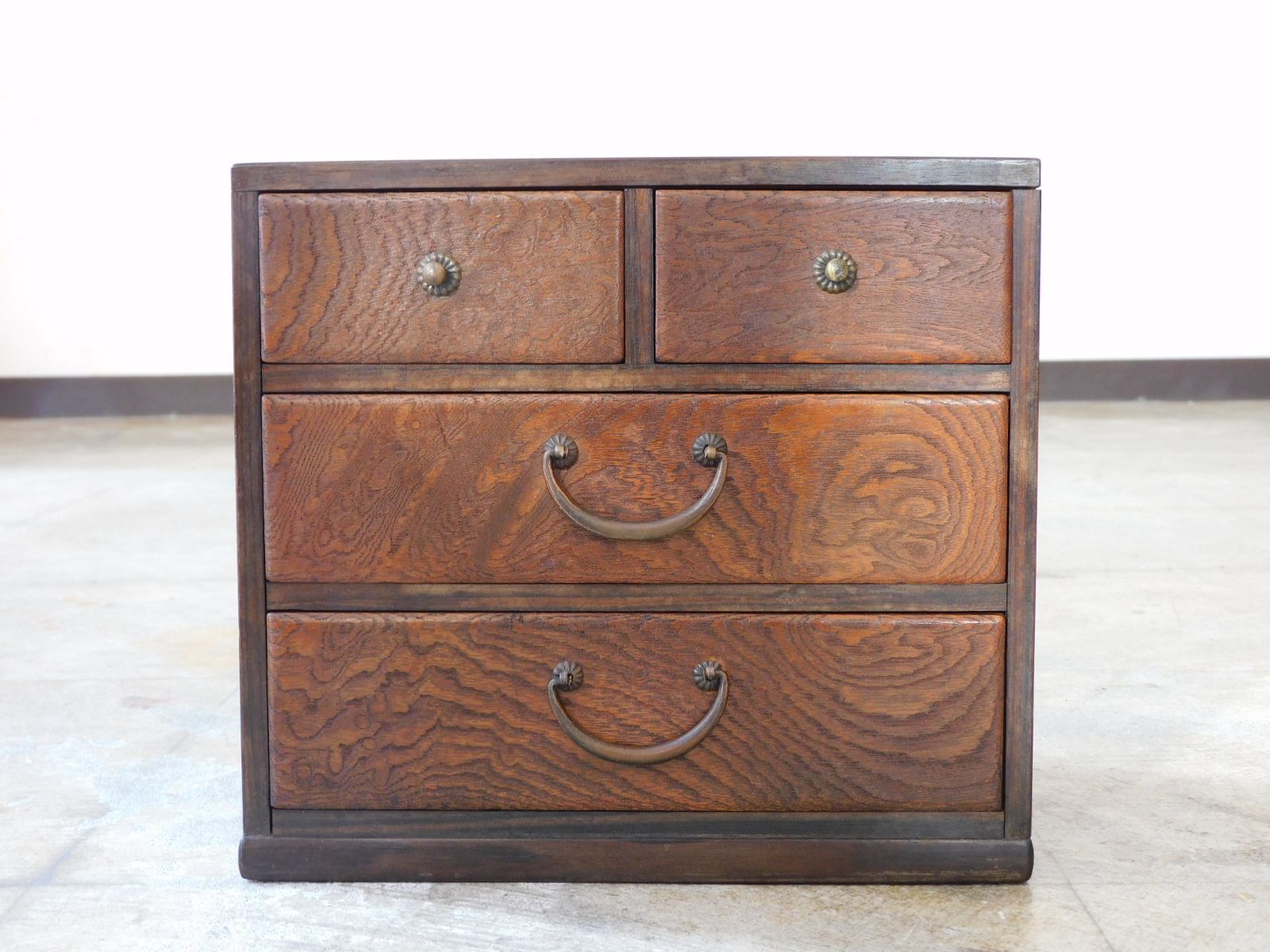 総欅 玉杢 黒柿縁 中桐 造りのいい針箱 小引出し 庄内地方より HK-a-05647 時代箪笥 枕箪笥 ケヤキ 無垢材 小箪笥 針箱 引き出し 抽斗