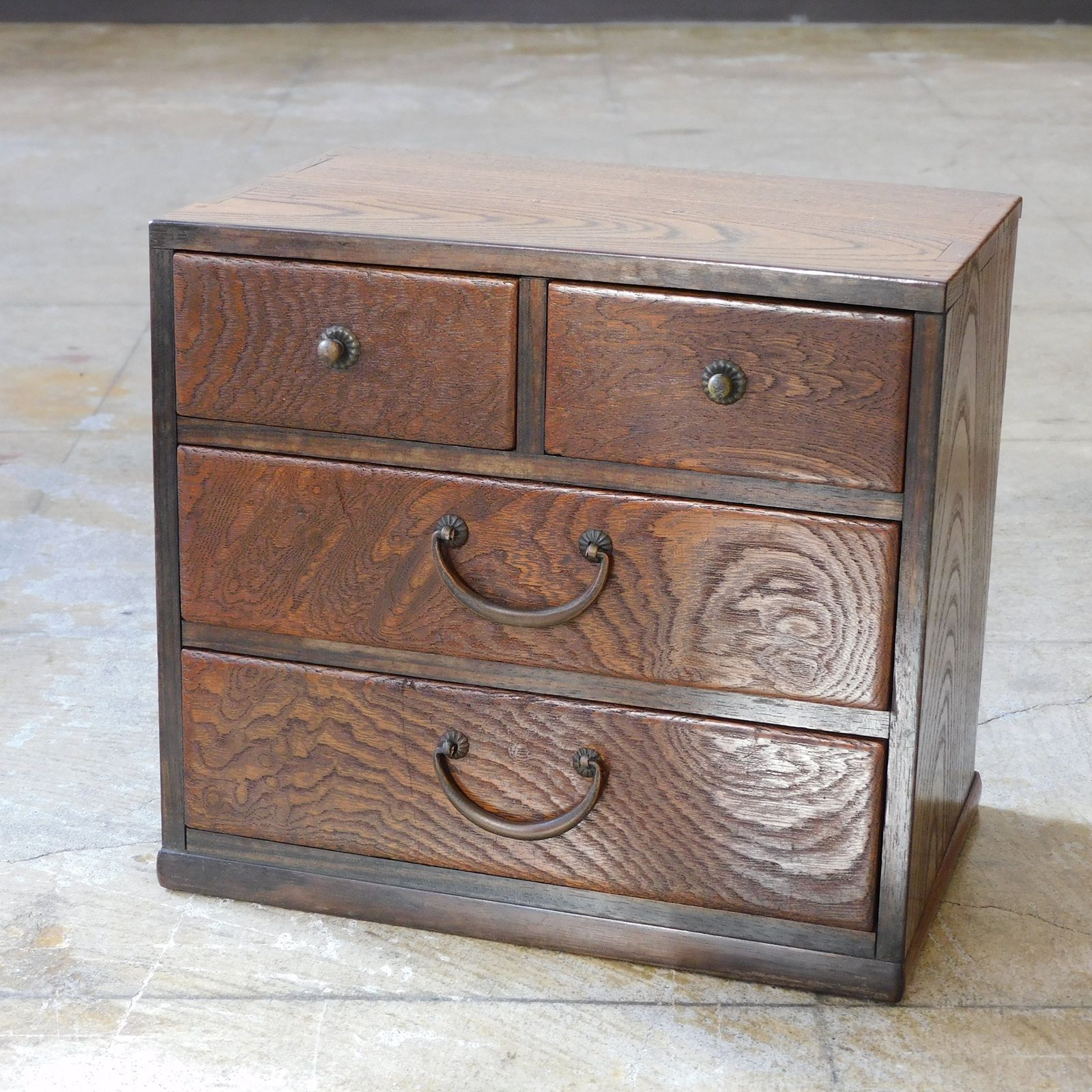 総欅 玉杢 黒柿縁 中桐 造りのいい針箱 小引出し 庄内地方より HK-a-05647 時代箪笥 枕箪笥 ケヤキ 無垢材 小箪笥 針箱 引き出し 抽斗