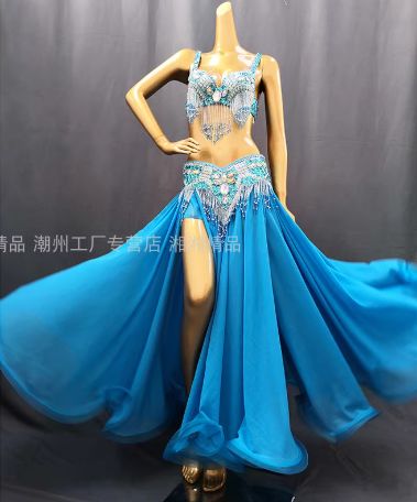 豪華 ベリーダンス衣装 スパンコール刺繍 シフォン大裾スカート 舞台用 演出用 コンペティション衣装 多色展開