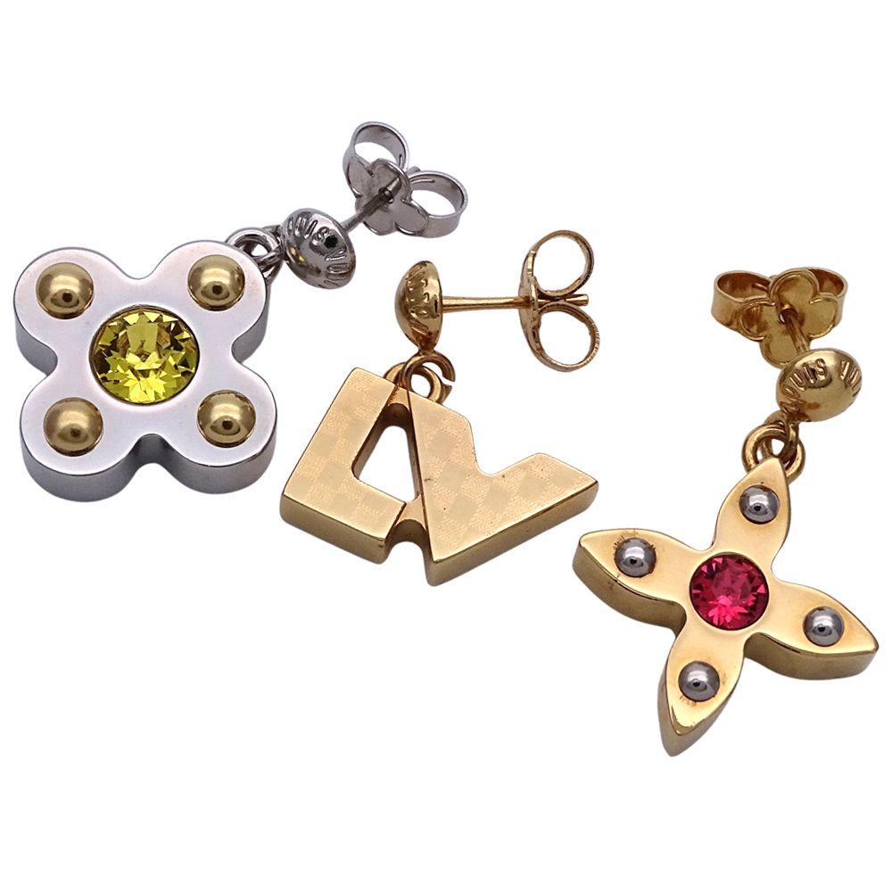 ルイ ヴィトン LOUIS VUITTON ピアス レディース ブランド メタル ブックルドレイユ ラブレターズ ゴールド シルバー M 67077 ダミエ LVロゴ フラワー ビジュー ラインストーン
