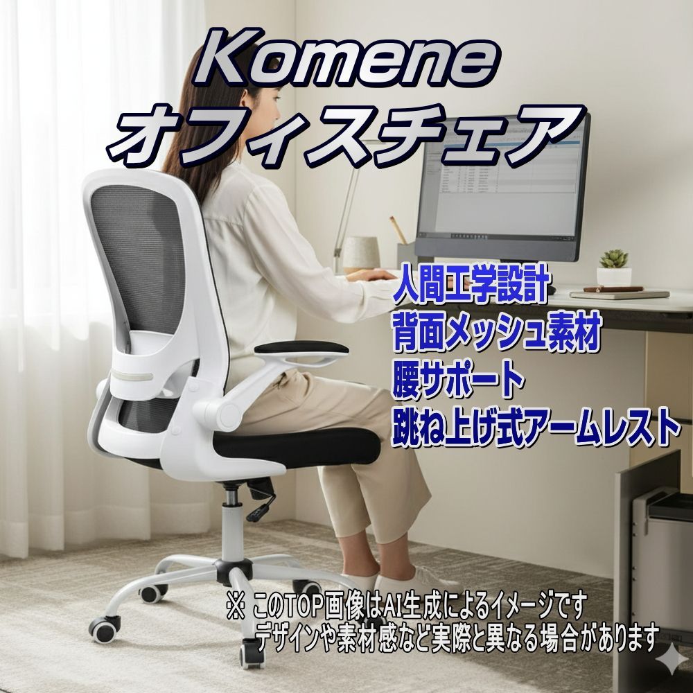 Komene オフィスチェア ホワイト×ブラック メッシュ 人間工学チェア 