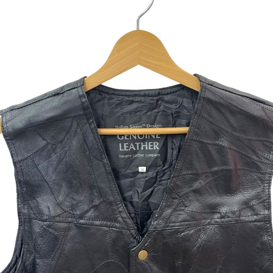 【美品】GENUINE LEATHER レザーベストビンテージ　本革　XL GENUINE LEATHER レザーベスト XLサイズ ブラック - メルカリ