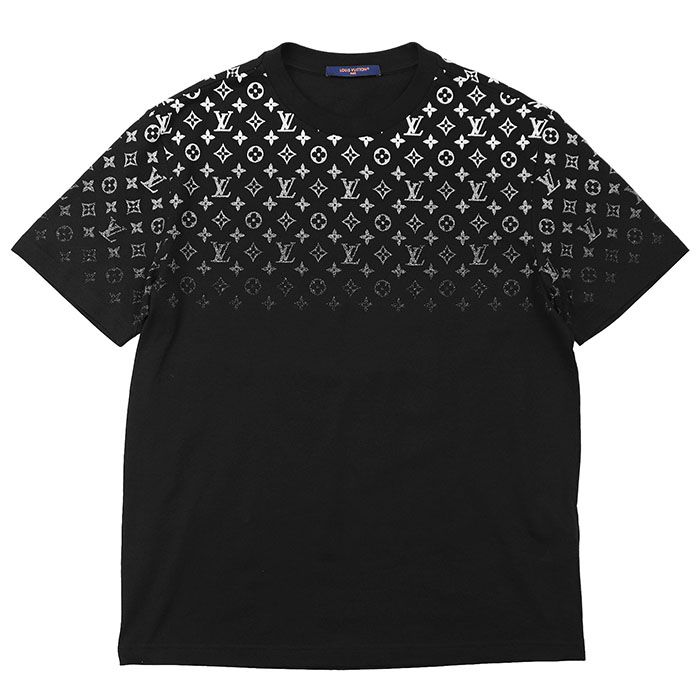 【美品】LOUIS VUITTON ルイ・ヴィトン Tシャツ 半袖 2024SS LV ロゴ モノグラム グラディエント グラデーション クルーネック コットン100% カットソー メンズ サイズ L ブラック 黒 イタリア製