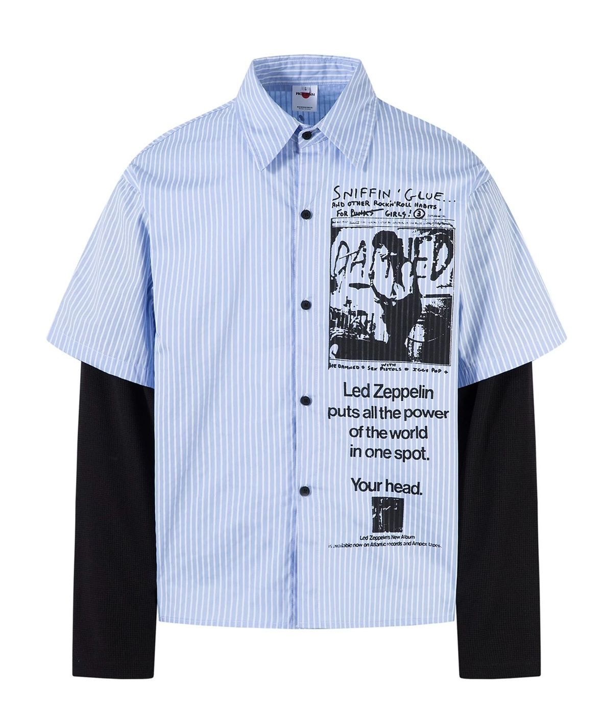 h ヴィンテージ風 キャラクター柄 切替 偽二枚重ね 長袖シャツ ユニセックス メンズ レディース 春秋 アメリカンストリート