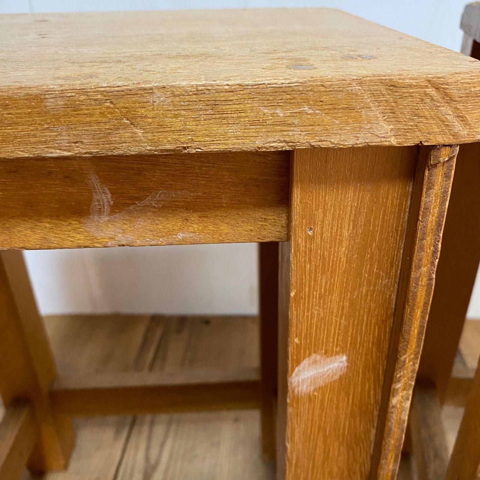 2脚セット アンティーク 角 スツール 椅子 植物台 昭和レトロ y25