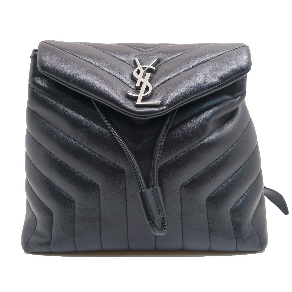 栄 サンローラン ルルバックパック 487220 Vステッチ カーフ ブラック シルバー金具 バックバッグ 女性 本体のみ