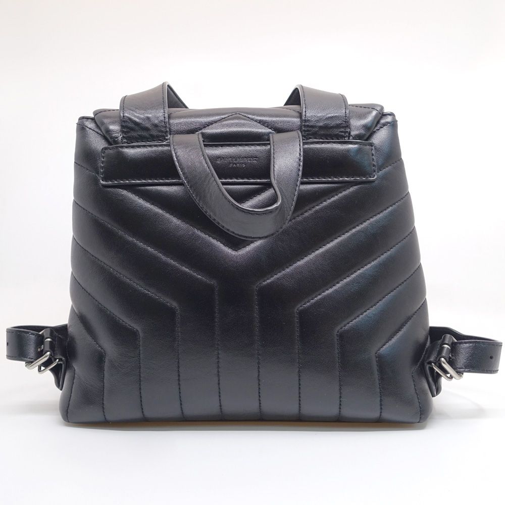 栄 サンローラン ルルバックパック 487220 Vステッチ カーフ ブラック シルバー金具 バックバッグ 女性 本体のみ