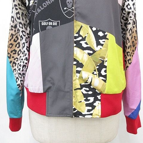 マークアンドロナ MARK LONA ゴルフ スポーツウエア ジャケット ブルゾン ジップアップ 総柄 スカル ヒョウ柄 裏メッシュ 黒 ブラック 38 LLC-HASEGAWATOSO_COM