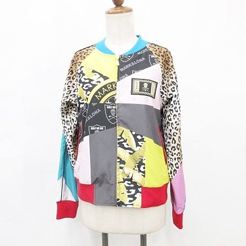 マークアンドロナ MARK LONA ゴルフ スポーツウエア ジャケット ブルゾン ジップアップ 総柄 スカル ヒョウ柄 裏メッシュ 黒 ブラック 38