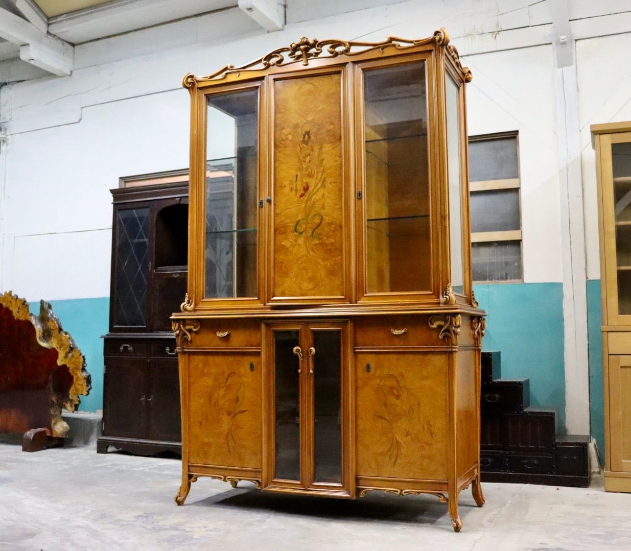GMIS320 CL ITALIA 最 ガラスキャビネット キュリオケース 飾り棚 象嵌細工 アールヌーヴォー ヨーロピアン クラシック 定価約230万