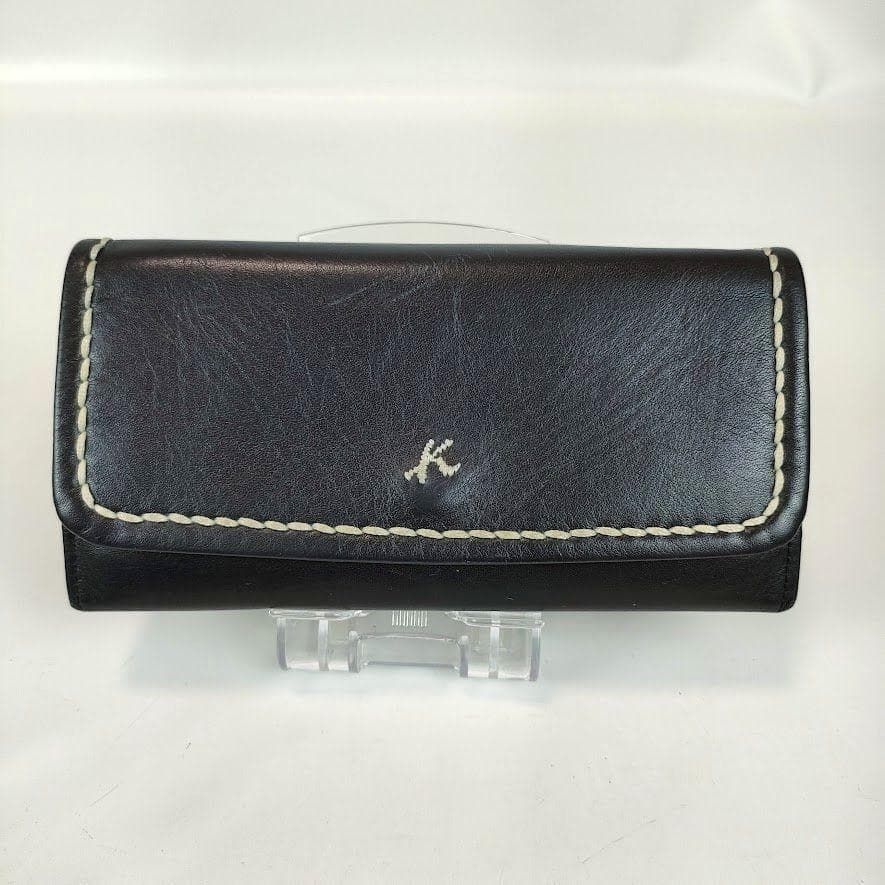 kitamura キタムラ レザー 長財布 ステッチ 二つ折り ネイビー 紺 財布