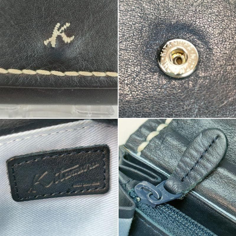 kitamura キタムラ レザー 長財布 ステッチ 二つ折り ネイビー 紺 財布