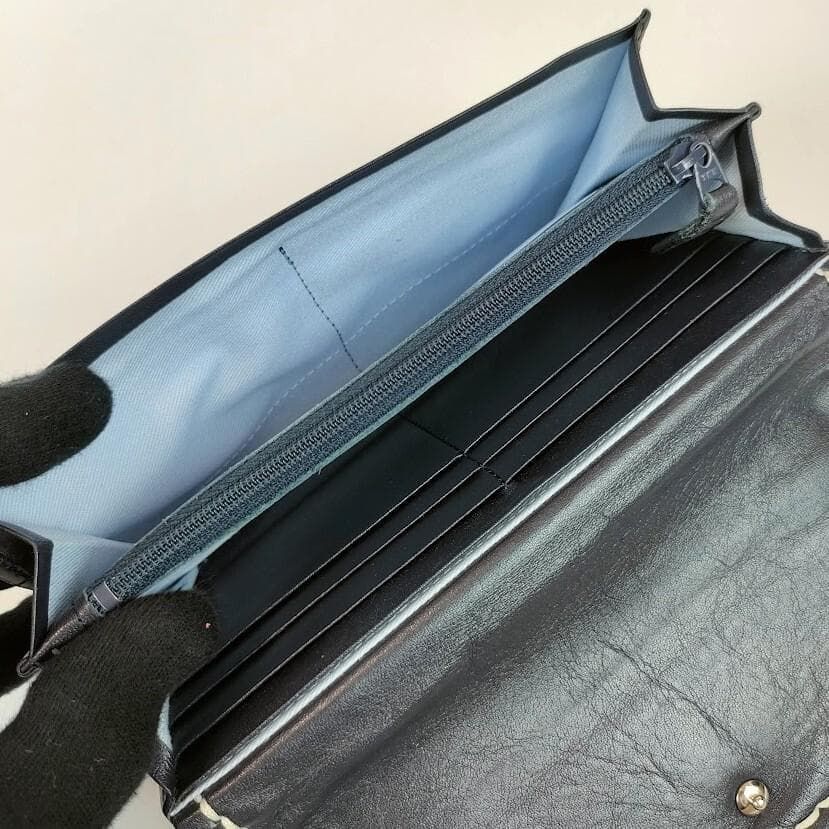 kitamura キタムラ レザー 長財布 ステッチ 二つ折り ネイビー 紺 財布