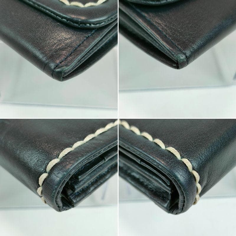 kitamura キタムラ レザー 長財布 ステッチ 二つ折り ネイビー 紺 財布