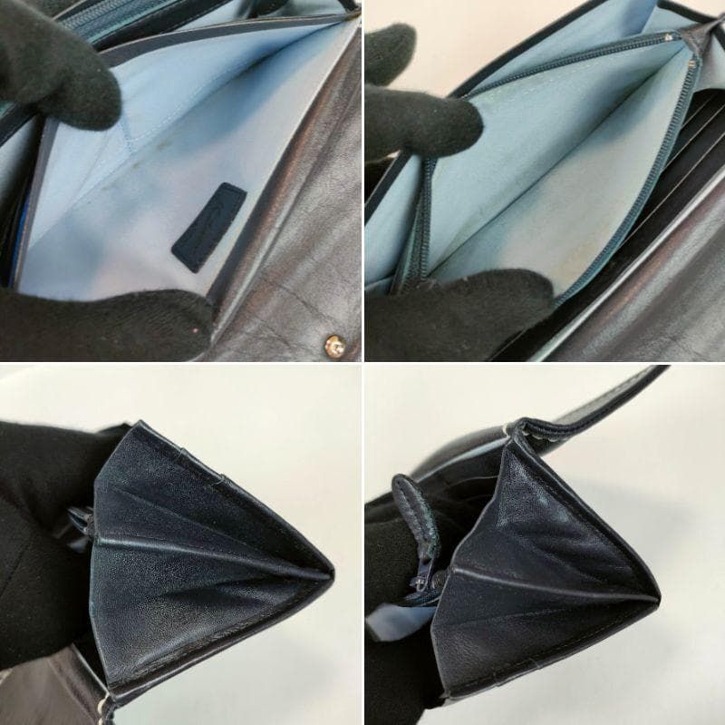 kitamura キタムラ レザー 長財布 ステッチ 二つ折り ネイビー 紺 財布