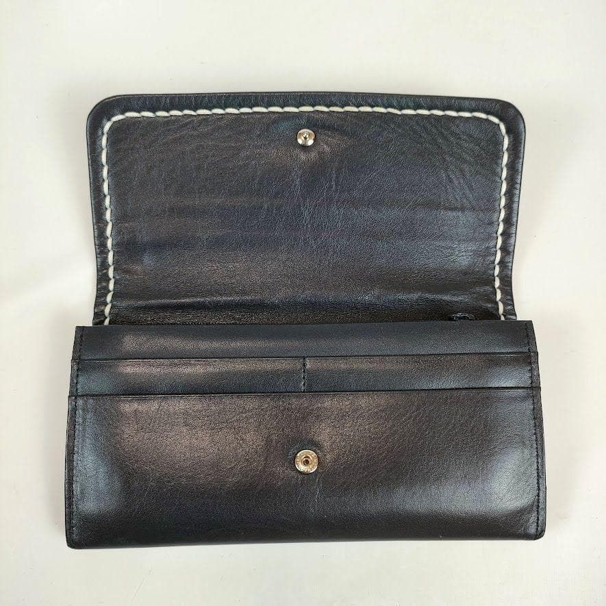 kitamura キタムラ レザー 長財布 ステッチ 二つ折り ネイビー 紺 財布