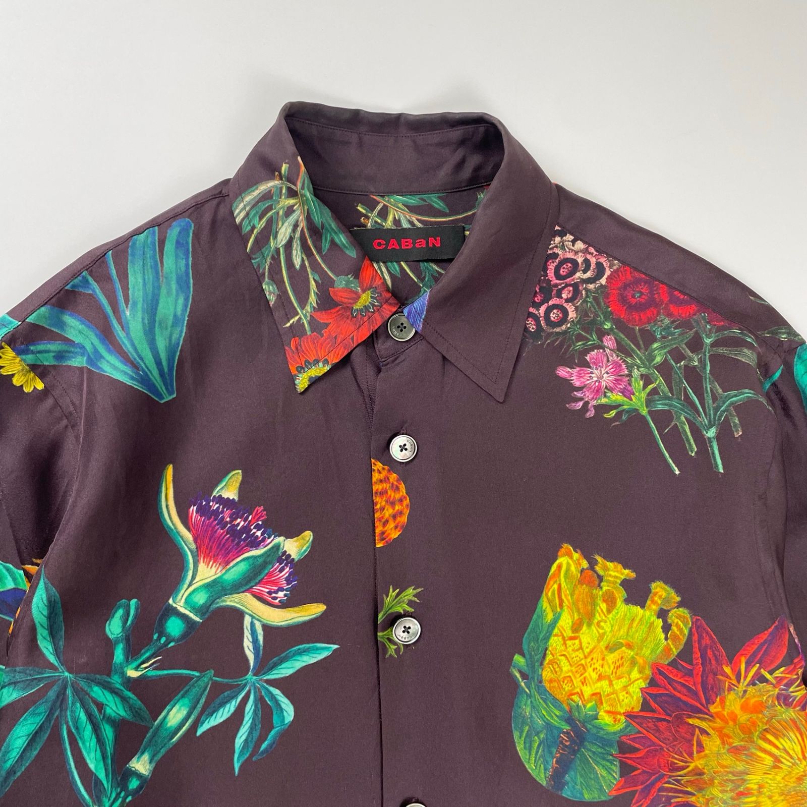 シャツ ブラウス CABaN シルクツイル IBIZAプリントシャツ