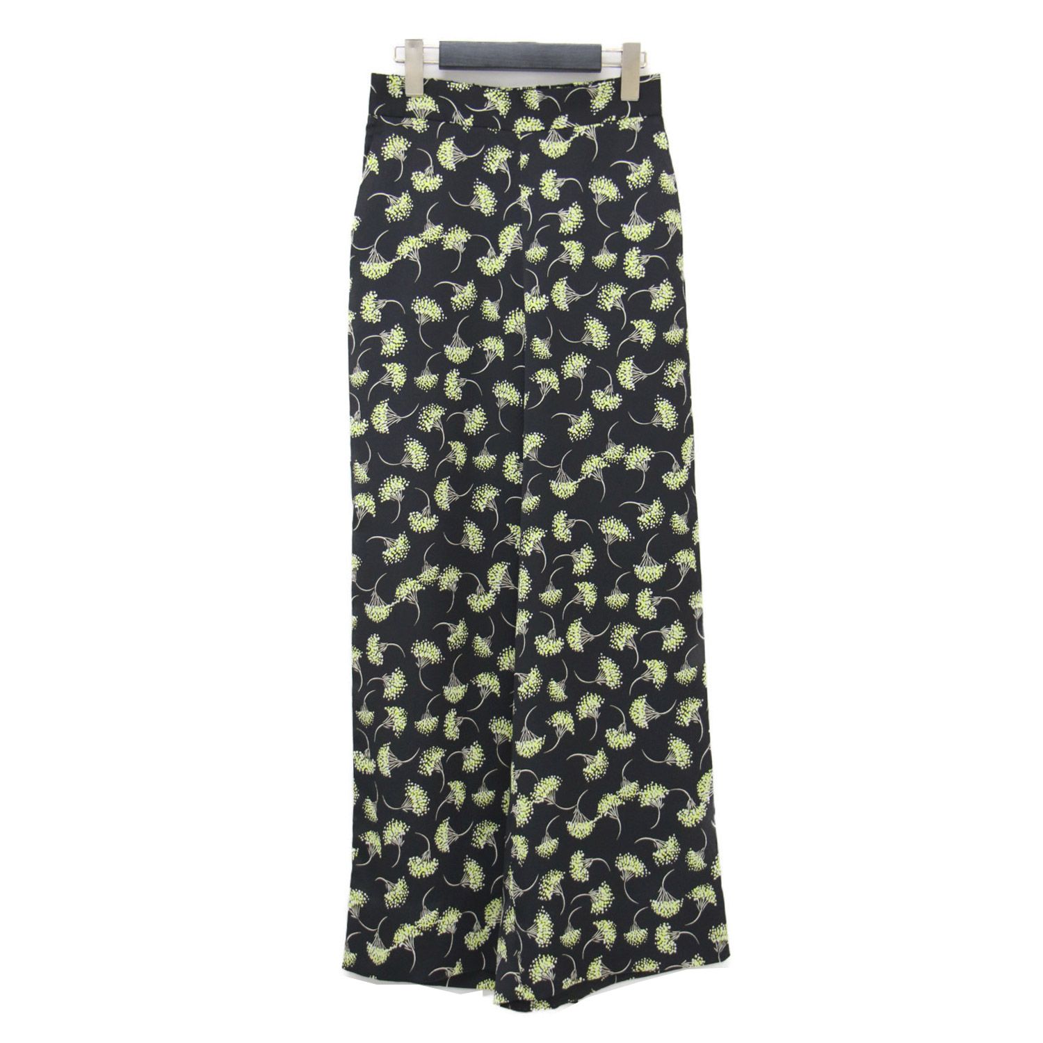 Ballsey ボールジー パンツ ブラック イエロー サイズ 34 7号 22秋冬 パトリニアプリント セミワイドパンツ ハイウエスト ストレート 花柄 フ ボトムス ズボン レディース