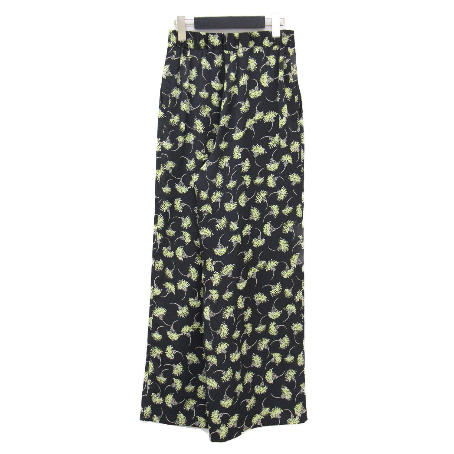 Ballsey ボールジー パンツ ブラック イエロー サイズ 34 7号 22秋冬 パトリニアプリント セミワイドパンツ ハイウエスト ストレート 花柄 フ ボトムス ズボン レディース