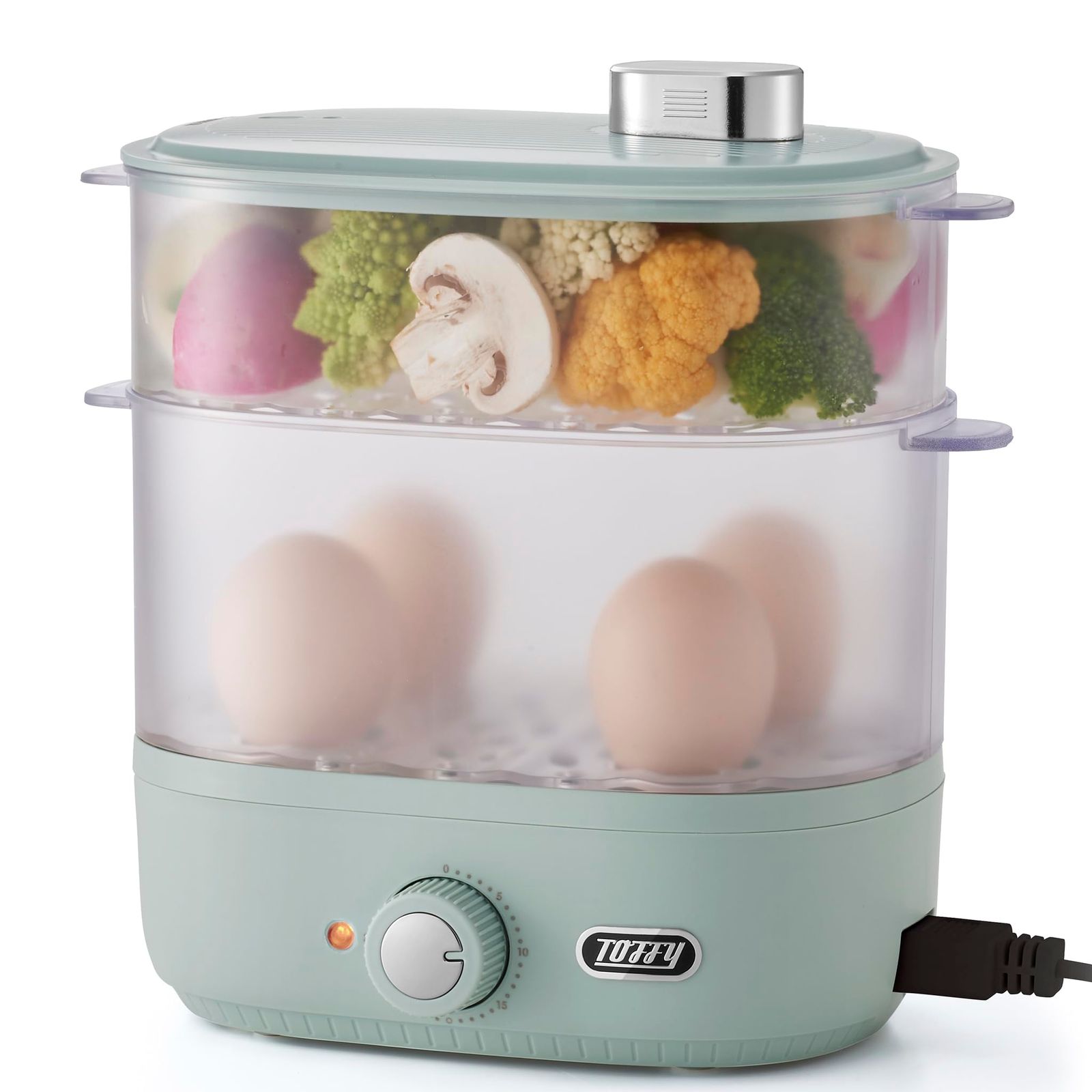Toffy トフィー コンパクトフードスチーマー K-FS 1 蒸し料理 ヘルシー 上下同時調理 タイマー付 調理用カップ付 ゆで卵 離乳食 ペールアクア 1-PA