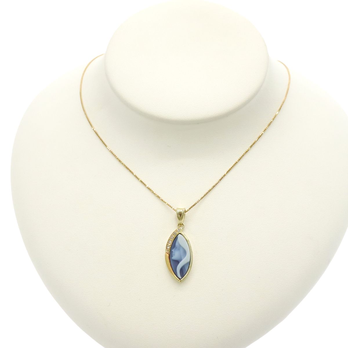 エルヴィンポーリー K18YG 18金イエローゴールド ダイヤ0.05ct 女性 メノウカメオ ネックレス ジュエリー