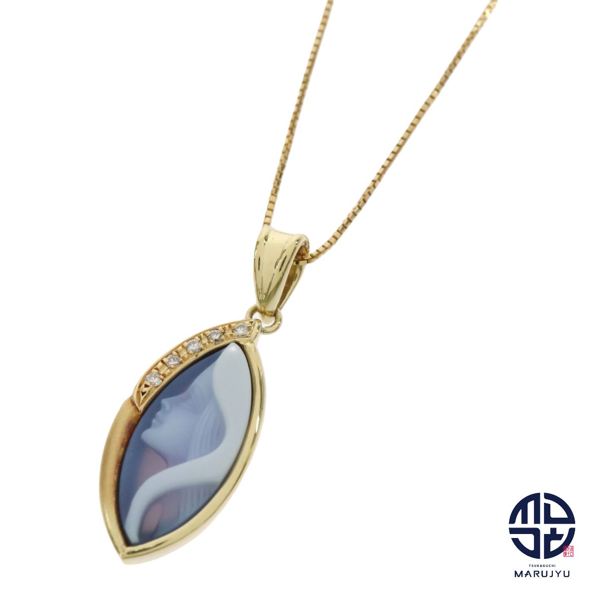 エルヴィンポーリー K18YG 18金イエローゴールド ダイヤ0.05ct 女性 メノウカメオ ネックレス ジュエリー