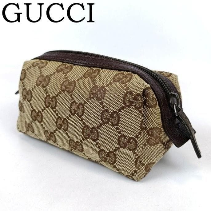 GUCCI グッチ GG柄 ポーチ キャンバス レザー ブラウン 茶 29596 205027 レディース 化粧ポーチ 小物入れ ブランド