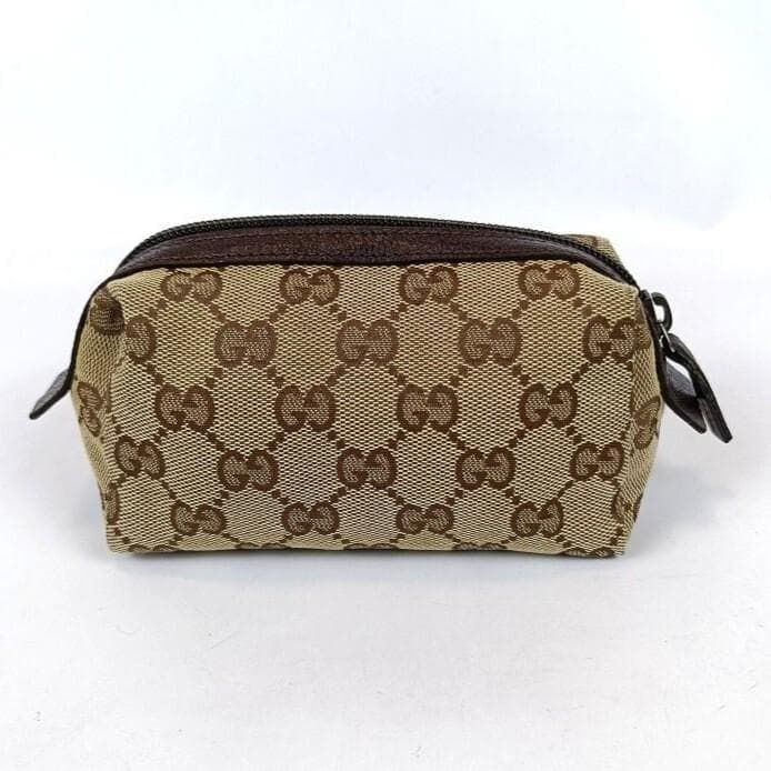 GUCCI グッチ GG柄 ポーチ キャンバス レザー ブラウン 茶 29596 205027 レディース 化粧ポーチ 小物入れ ブランド