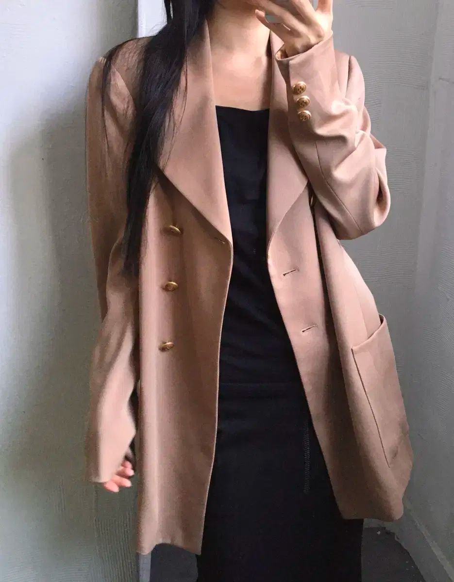 Celine セリーヌ ピンクベージュ ウール シルク ブレンド ブレーザー