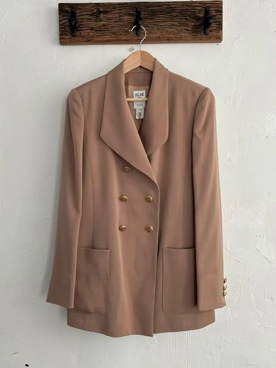 Celine セリーヌ ピンクベージュ ウール シルク ブレンド ブレーザー