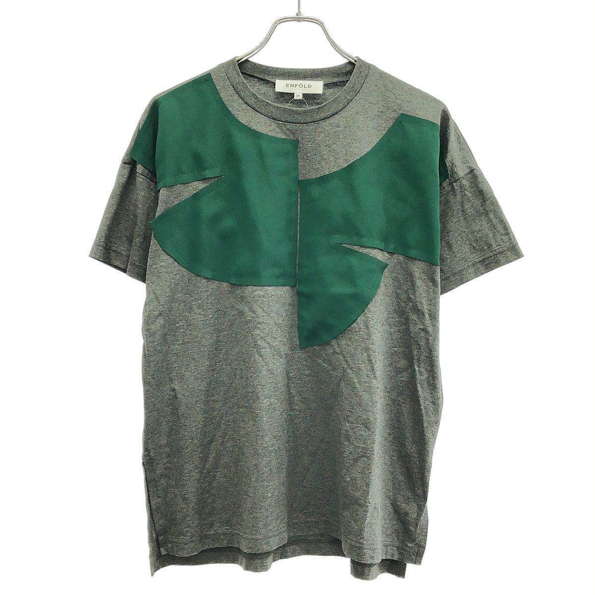 ENFOLD エンフォルド 25AW COLLAR DOCKING T-SHIRT カラードッキングTシャツ 300IA580-0421 グレー×グリーン 38 ENFOLD エンフォルド 25AW COLLAR DOCKING T-SHIRT カラードッキングT