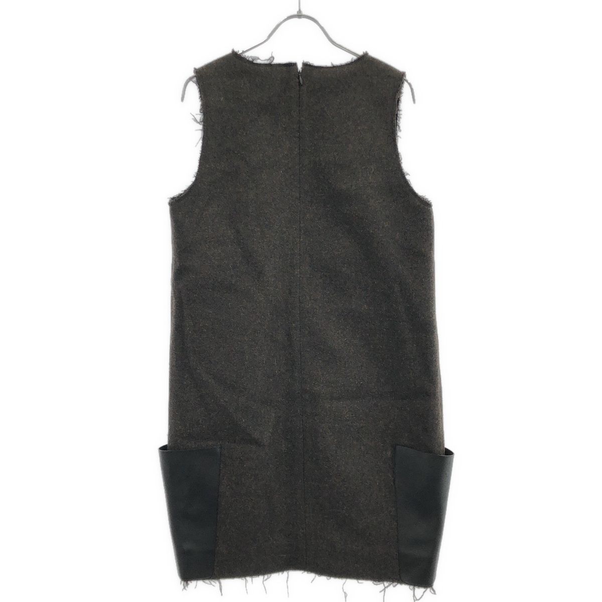 CELINE by Phoebe Philo セリーヌ フィービーファイロ レザーポケット メルトンウールドレスワンピース 26F752914 ブラウン 40