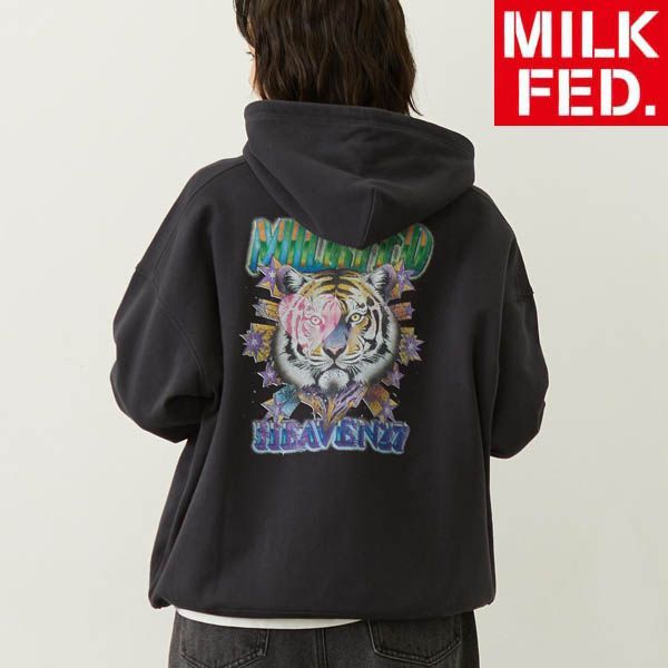 ミルクフェド スウェット パーカーMILKFED TIGER SWEAT HOODIE 103254012012 レディース milkfed チャコール グレー 灰色 可愛い オシャレ ブランド 春服 秋 トップス トップス ロゴ