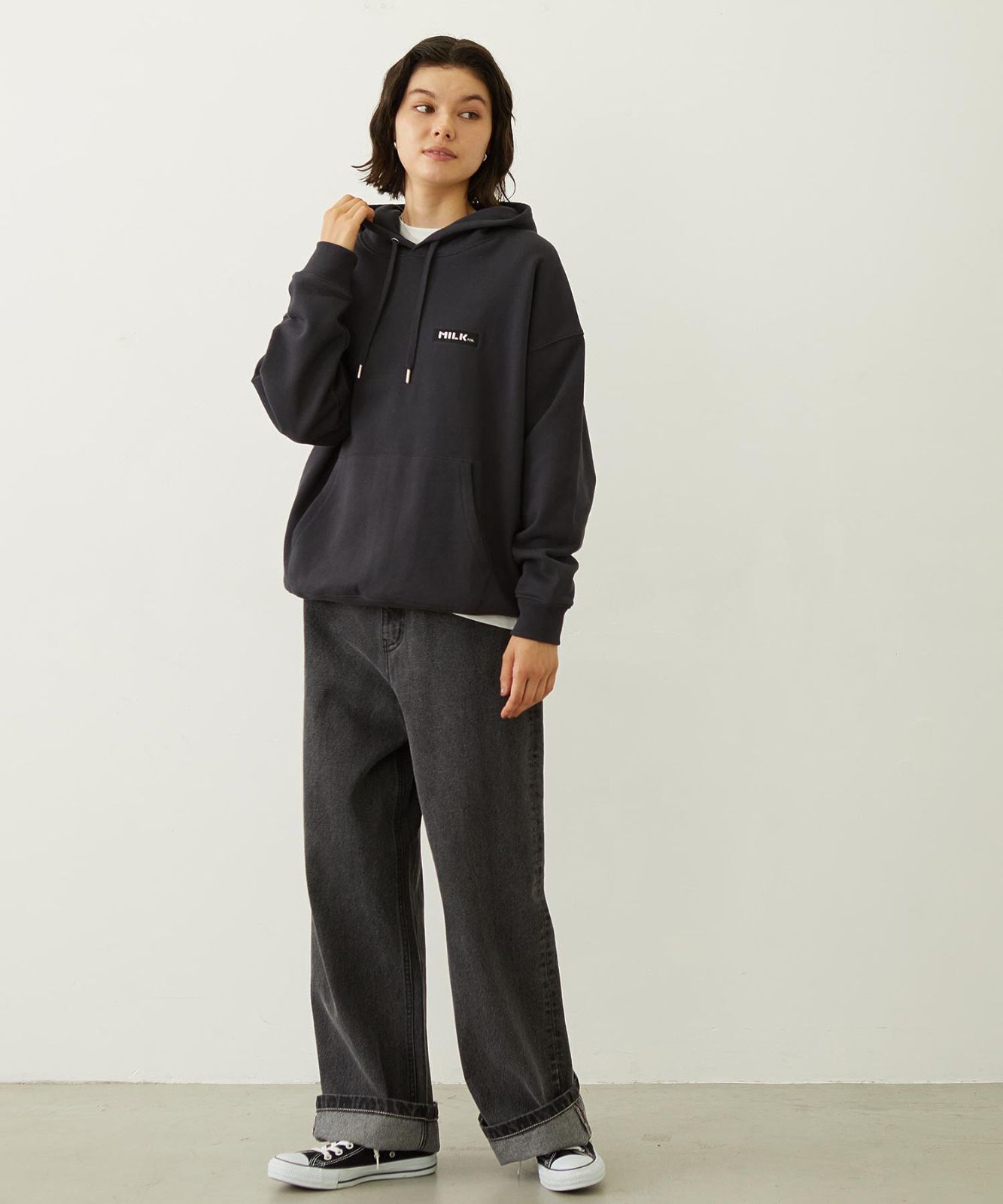  ミルクフェド スウェット パーカーMILKFED TIGER SWEAT HOODIE レディース milkfed チャコール グレー 灰色 オシャレ ブランド 春服 秋 トップス ロゴ パーカー トップス