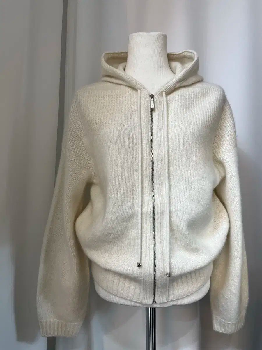 MINE フード ジップアップ ニット カーディガン アイボリー 90