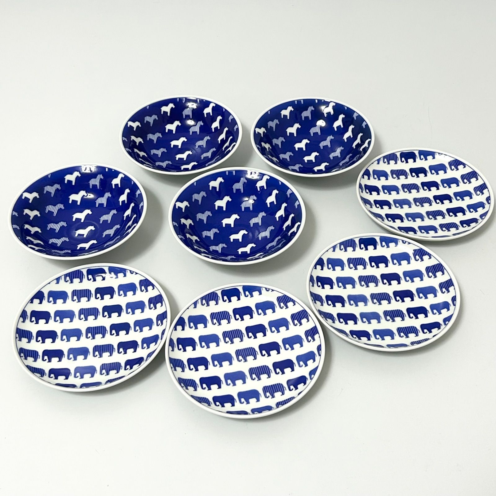 波佐見焼 evotra エボトラ アニマル柄プレート ボウル皿 深皿 小皿 8枚セット ゾウ ウマ 象 馬 動物柄