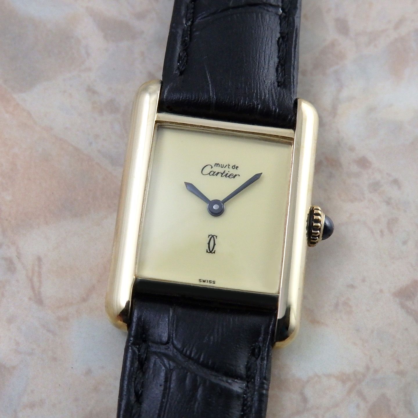 カルティエ CARTIER マストタンク ヴェルメイユ SM レディース アイボリー プレーン MUST TANK ベルメイユ 手巻き VERMEIL ウォッチ アンティーク 時計 ヴィンテージ