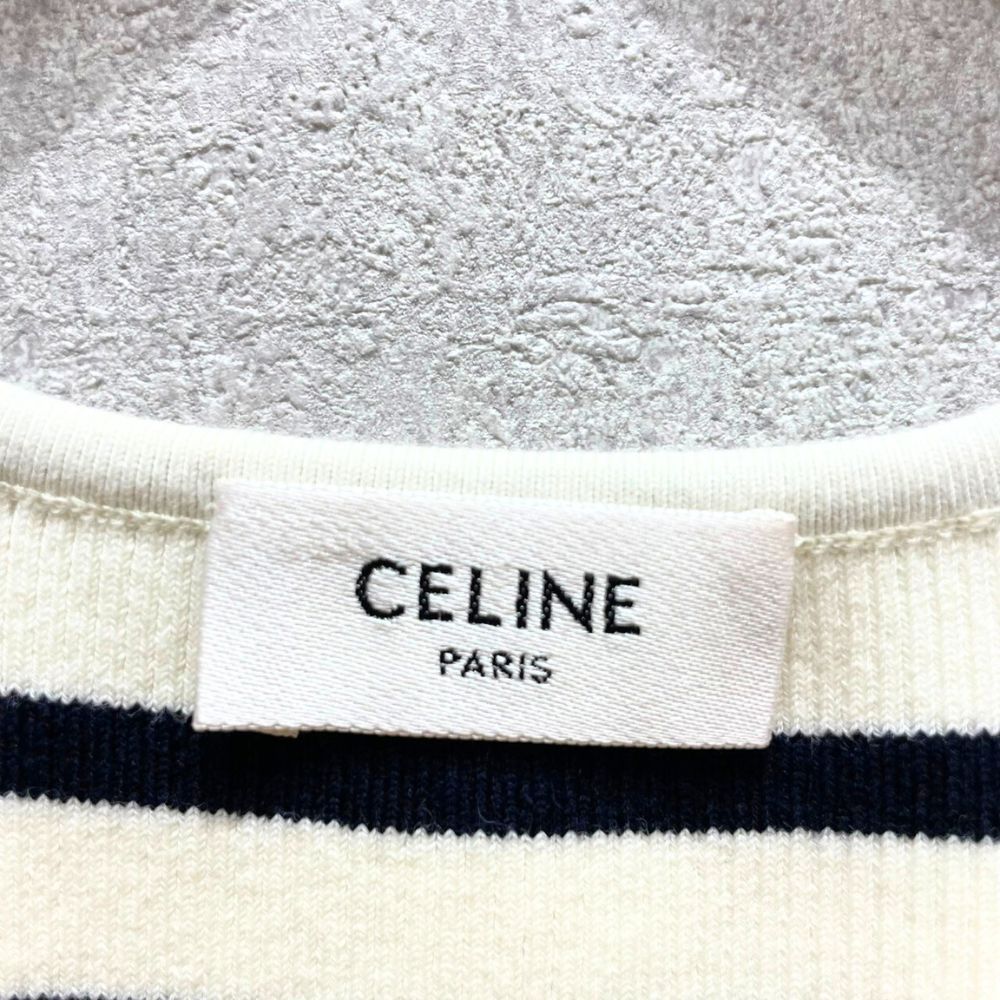 CELINE セリーヌ ボーダー リブ タンクトップ ブラトップ ホワイト×ネイビー Mサイズ