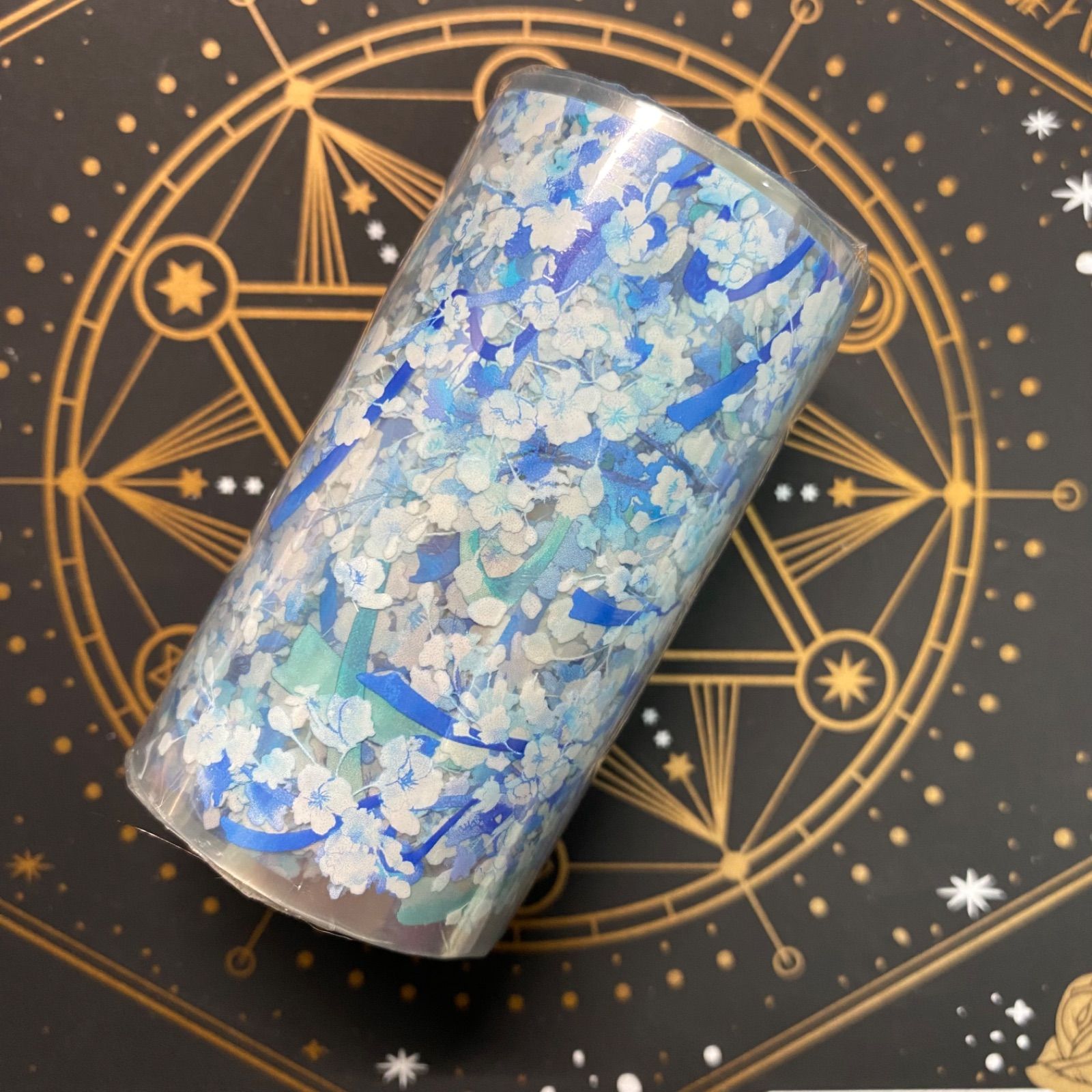 8847】海外 マステ 5m巻売り PETマスキングテープ 青い花 背景系