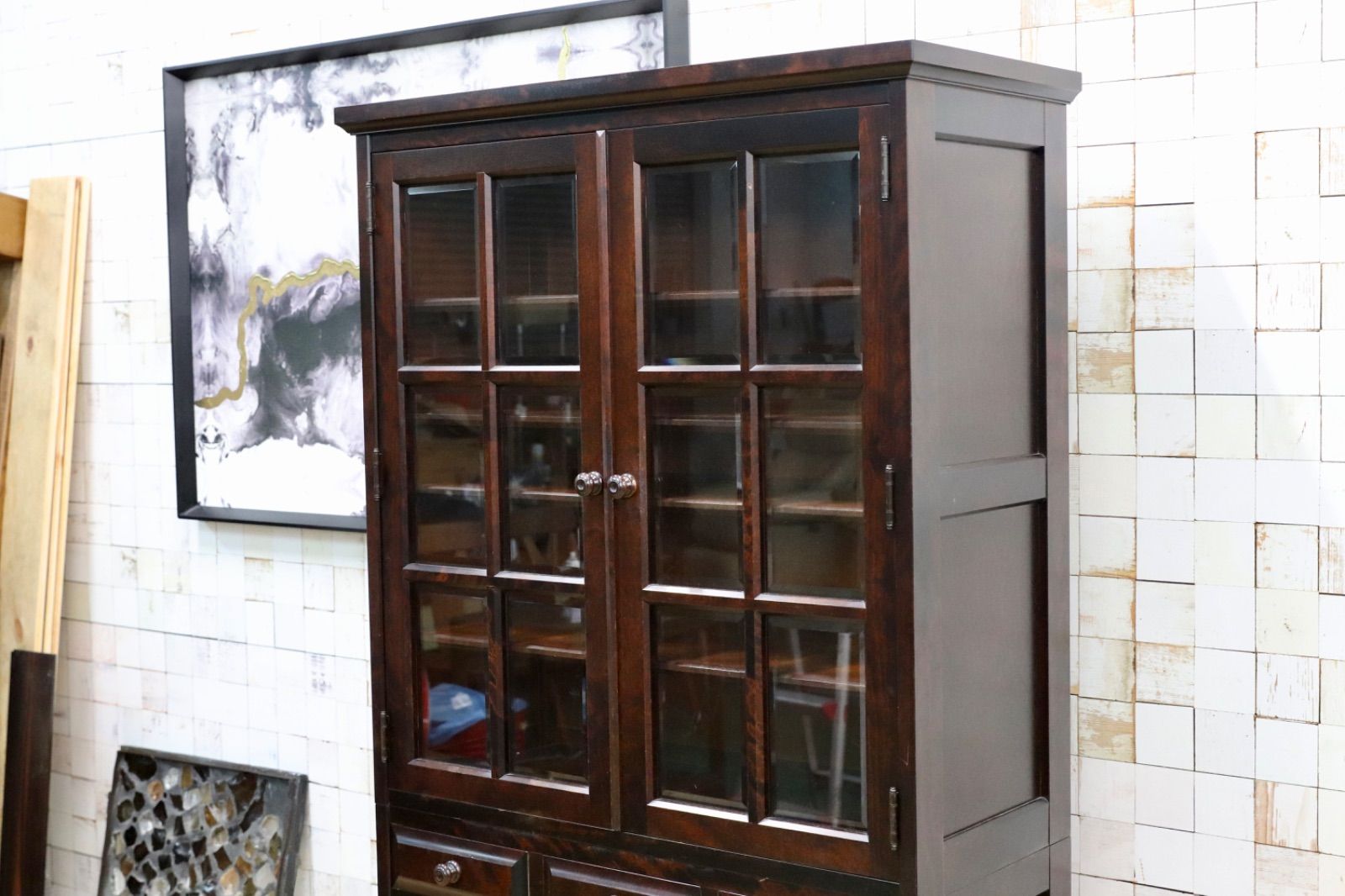 GMIS321 北海道民芸家具 食器棚 飾り棚 キャビネット 水屋棚 キッチンボード 飛騨産業 和モダン 和家具 レトロ